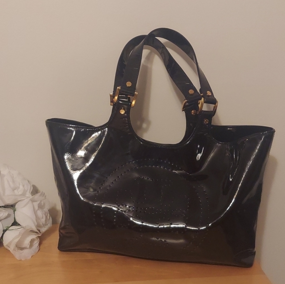 Tory Burch Black Bome Patent Leather Tote Bag with Goldtone Hardware - Picture 2 of 16